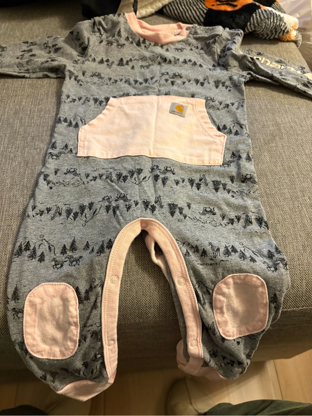 Carhartt Grey One-Piece Footie with Pink Accents (2)